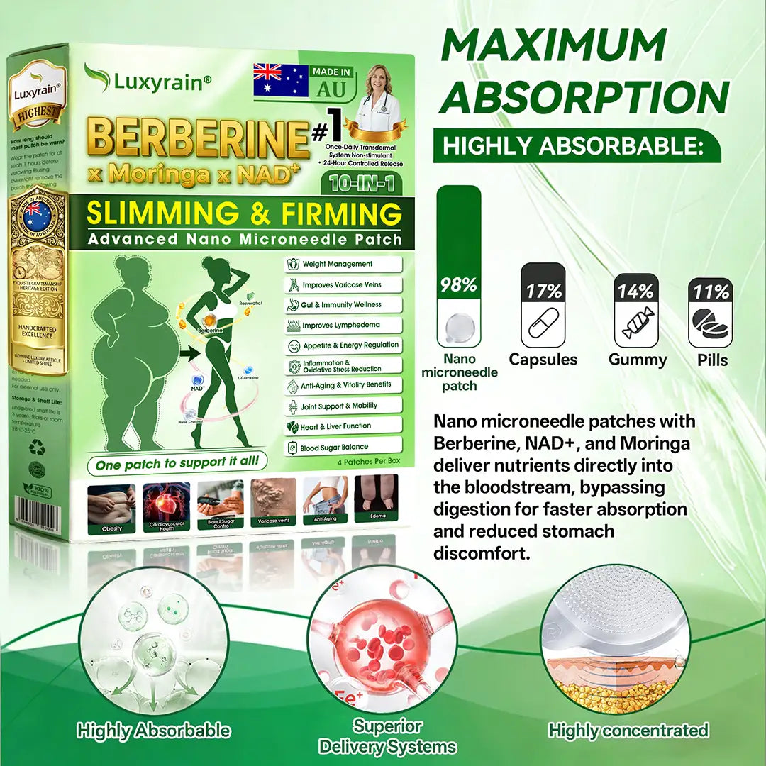 𝐎𝐟𝐟𝐢𝐜𝐢𝐚𝐥 🇦🇺AU 𝐒𝐭𝐨𝐫𝐞 | ✨🧑‍⚕️Luxyrain® 𝐌𝐨𝐫𝐢𝐧𝐠𝐚 · Horse Chestnut · 𝐁𝐞𝐫𝐛𝐞𝐫𝐢𝐧𝐞 × 𝐍𝐀𝐃+ 𝟏𝟎-𝐢𝐧-𝟏 𝐀𝐝𝐯𝐚𝐧𝐜𝐞𝐝 𝐍𝐚𝐧𝐨 𝐌𝐢𝐜𝐫𝐨𝐧𝐞𝐞𝐝𝐥𝐞 𝐏𝐚𝐭𝐜𝐡 — 𝐎𝐧𝐜𝐞 𝐃𝐚𝐢𝐥𝐲, 𝐕𝐢𝐬𝐢𝐛𝐥𝐞 𝐑𝐞𝐬𝐮𝐥𝐭𝐬 𝐢𝐧 𝟕 𝐃𝐚𝐲𝐬 (obesity, ｌｏｏｓｅｓｋｉｎ,diabetes, sleep apnea, joint issues, and more For)